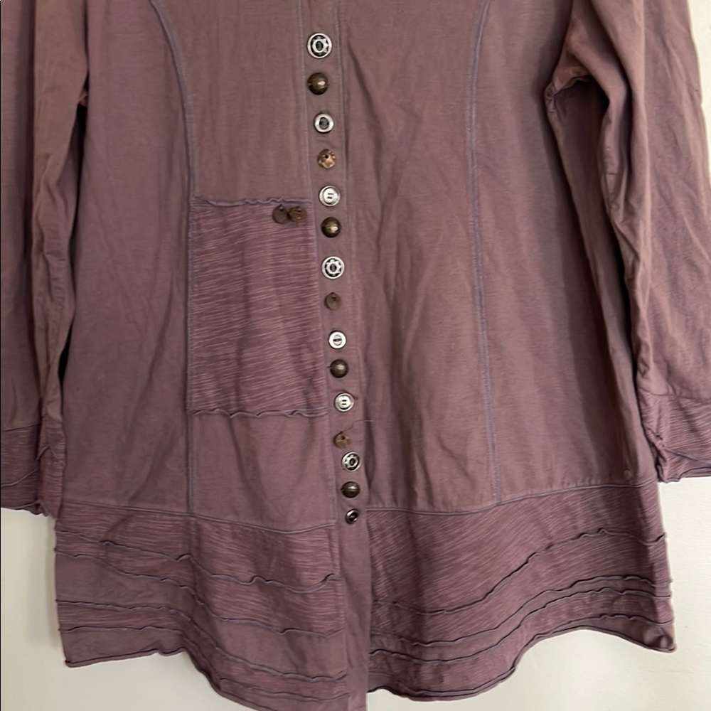 Bella Amore Brown 3/4 Sleeve Button Down Tunic - Picture 4 of 10
